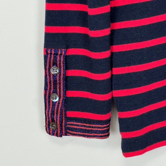 J Crew Womens Red Blue Stripe Cardigan Sweater Metallic Trim Button Up size XS - Picture 7 of 12